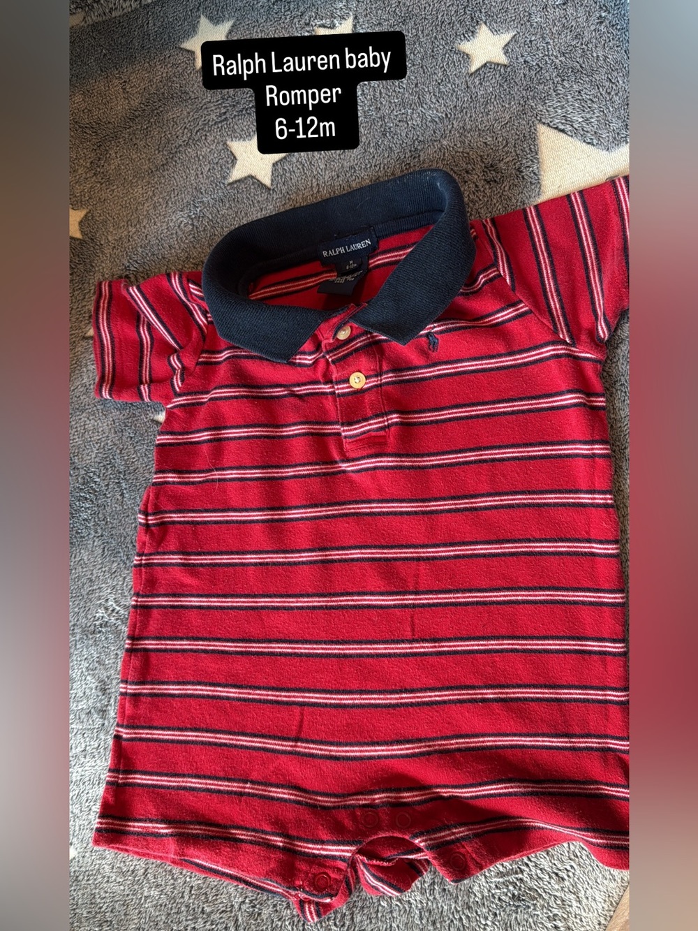 Ralph Lauren Red Navy Striped Polo Romper